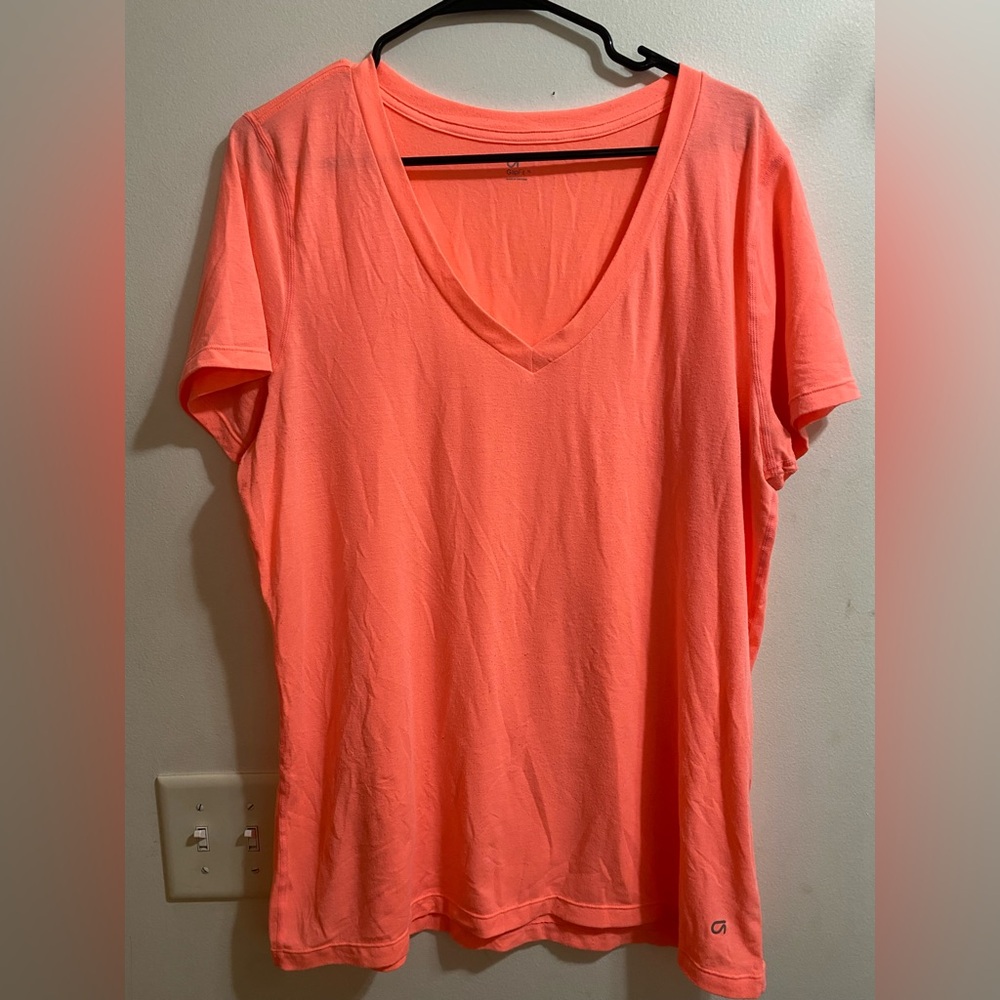 Gap Neon Coral GapFit Breathe V neck Short Sleeve Top